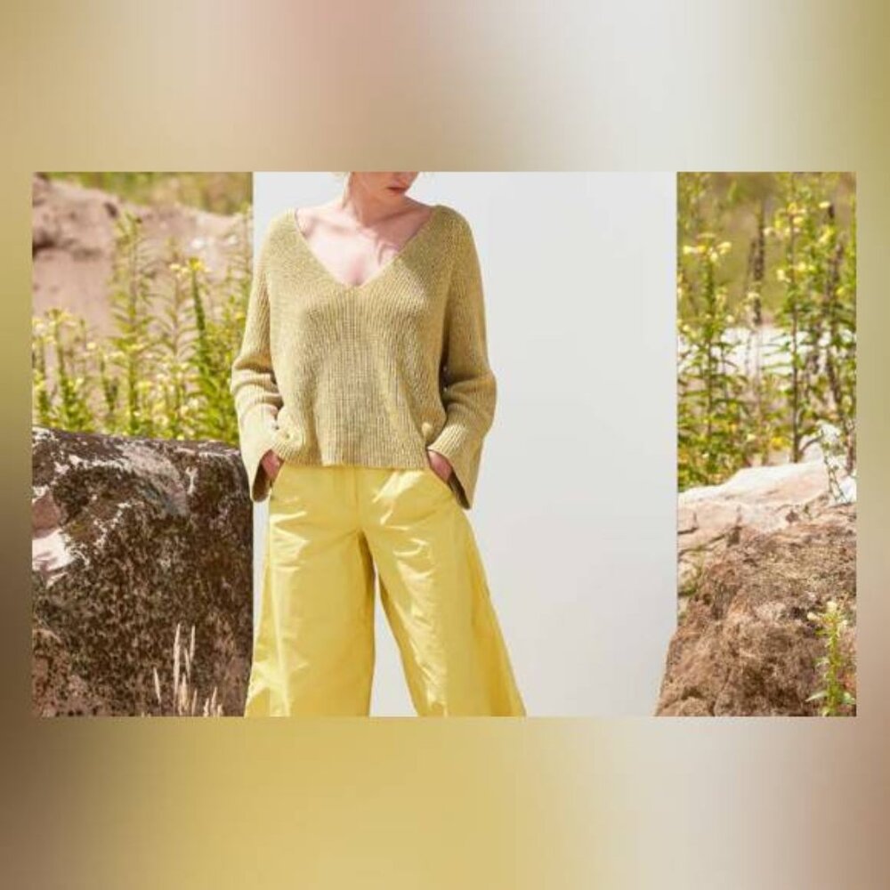Annette Gortz SS22 Len Yellow Two-Tone Cotton & Linen Sweater